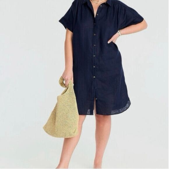 J. Crew Baird McNutt 100% Irish Linen Navy Button Up Short Sleeve Mini Dress XXS - Picture 1 of 12